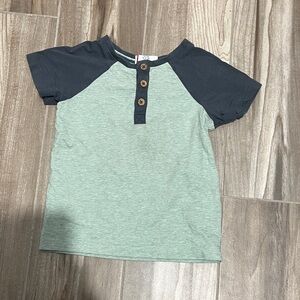 Baby boy Short Sleeve Sage Green & Navy T shirt with buttons